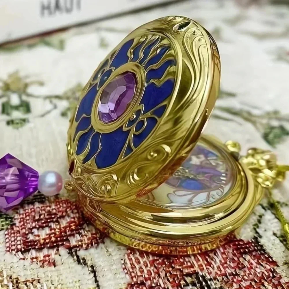 Gold Fantasy Pocket Blue & Purple Accent Watch w/ Lavender Rhinestone